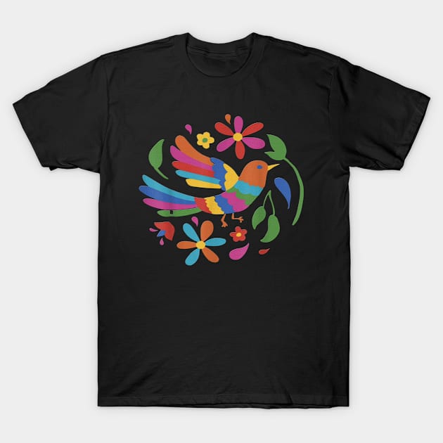 Colorful Mexican Otomi bird & flowers T-Shirt by bnash1001